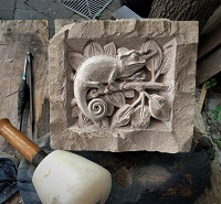 Detail of carving block for University of Ottawa Restoration
