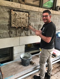 Detail of carving block for University of Ottawa Restoration